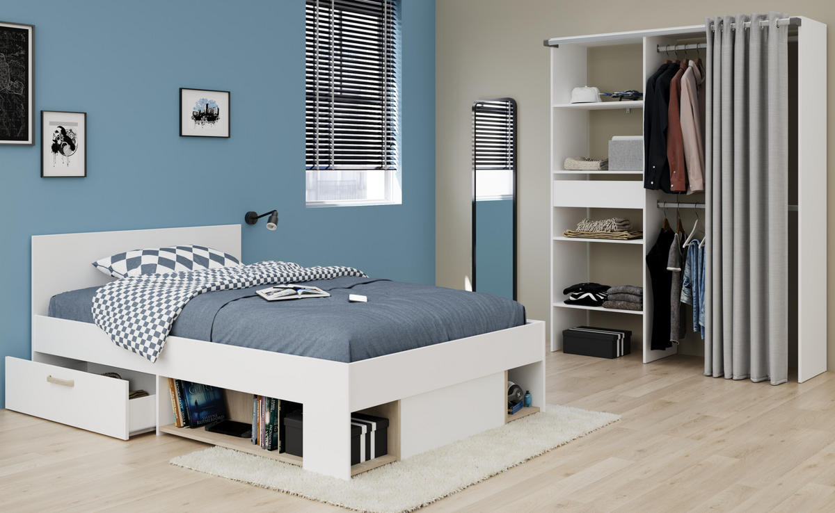 KINDERZIMMER-SET 2-teilig weiß, Eiche, Jugendzimmer mit Stauraumbett - Eichefarben/Weiß, Holzwerkstoff/Kunststoff (143/182/204cm) - Parisot Meuble