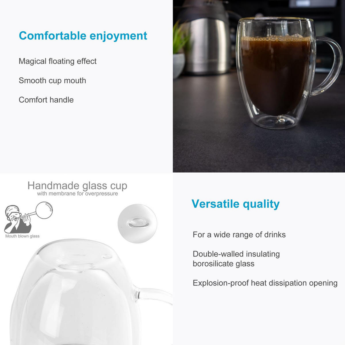 KAFFEEGLAS 250 ml (4er-Set) - Transparent, Glas - Intirilife
