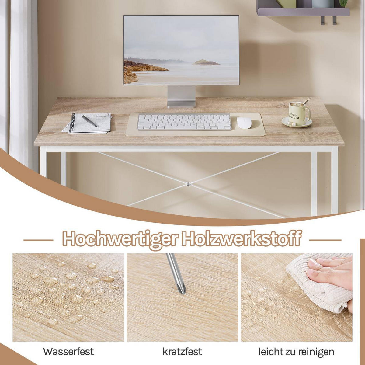 SCHREIBTISCH mit Metallgestell, 120x60x75 cm, Helle Eiche - Eichefarben/Schwarz, Holzwerkstoff/Metall (60/120/75cm) - Woltu