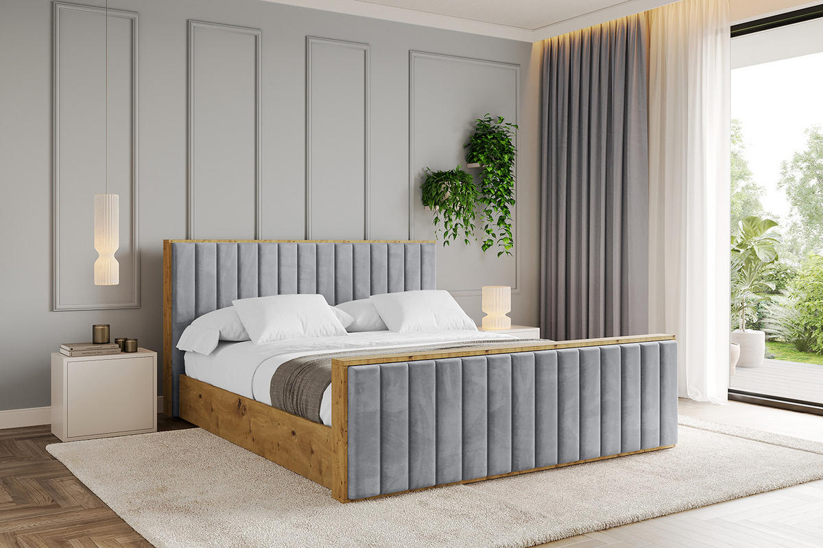 POLSTERBETT mit Bettkasten, Fußteil und Lattenrost, Boxbett mit Matratze H3/H4 - ENZO4-Z 120x200 Grau - Grau, Holzwerkstoff/Textil (120/200cm) - ALTDECOR