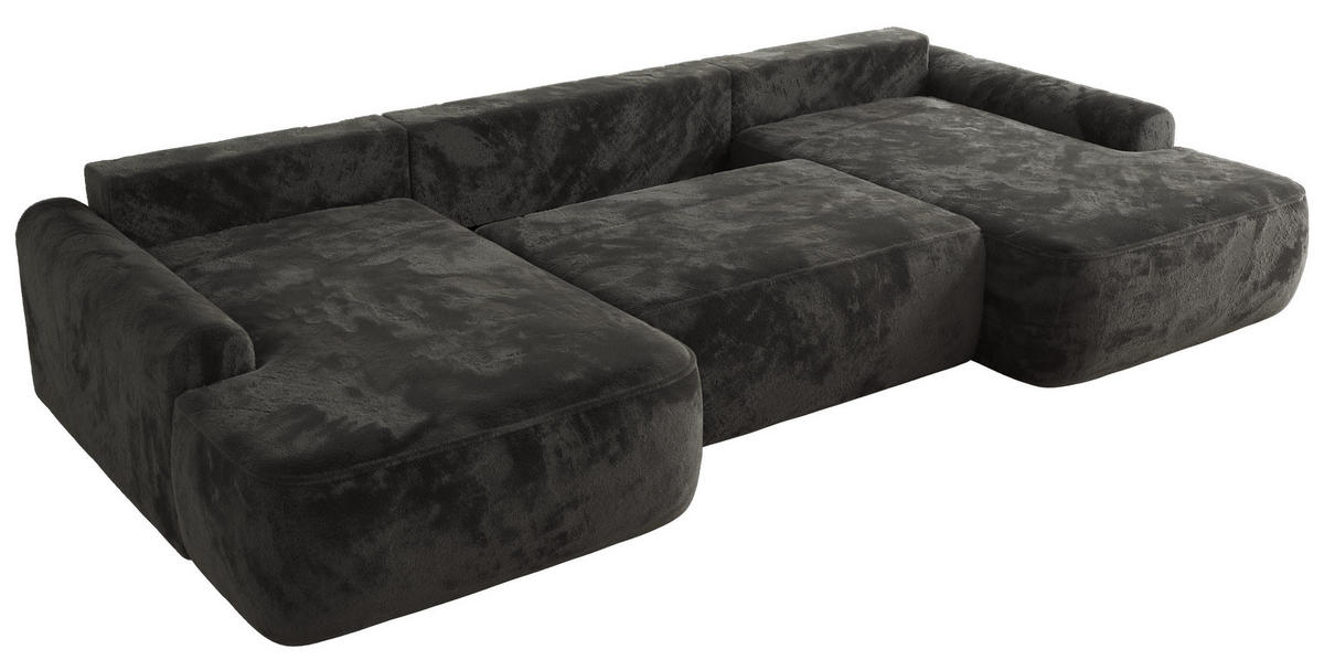 WOHNLANDSCHAFT CUBO U Dunkelgrau Plüsch - Dunkelgrau/Schwarz, Kunststoff/Textil (370/100/187cm) - MKS