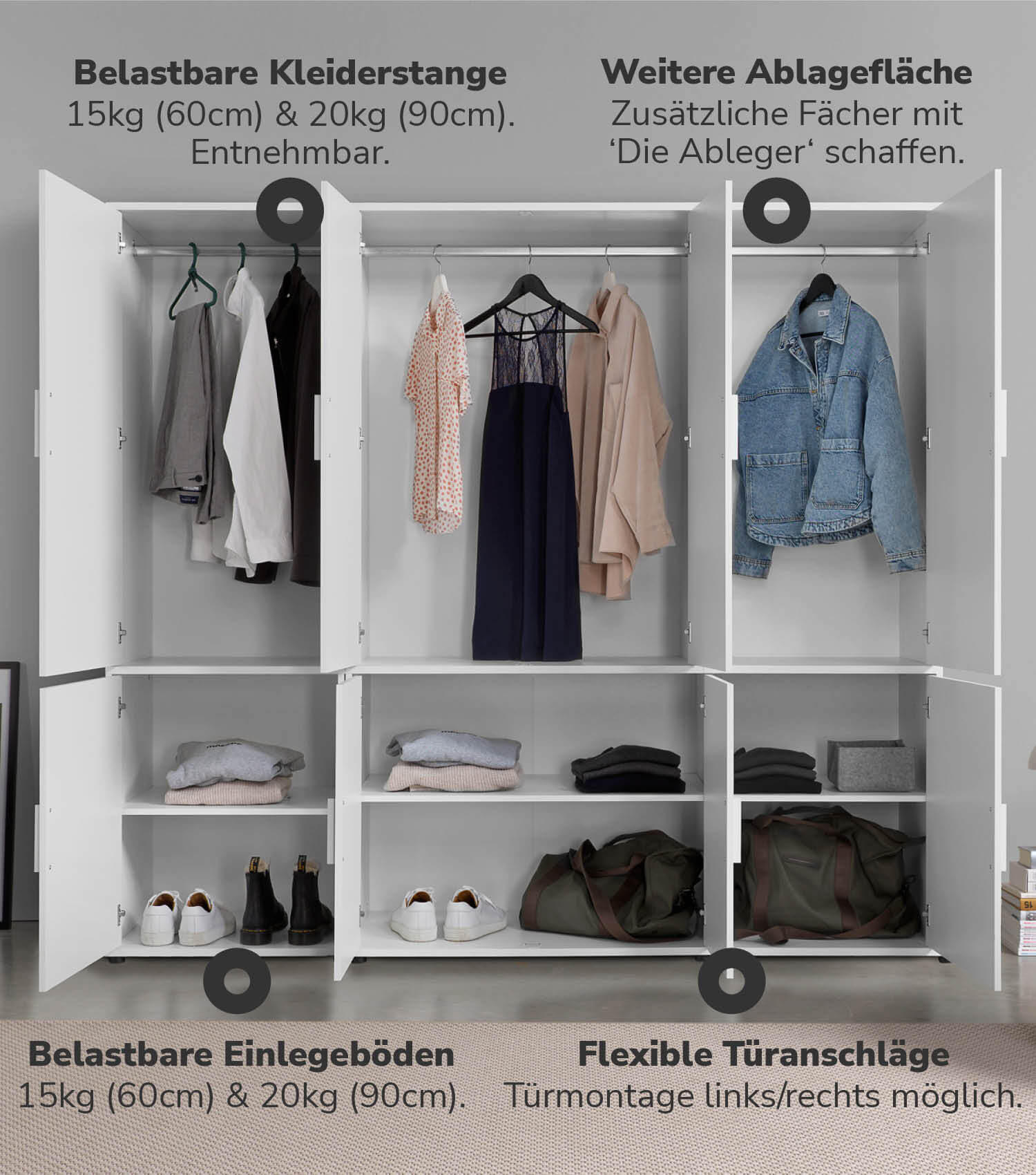KLEIDERSCHRANK Der Grenzenlose - Weiß, Holzwerkstoff (210/187/58cm) - Mokebo