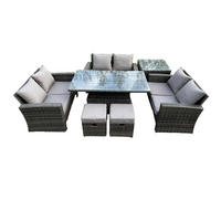 GARTEN-LOUNGE-SET HÖHENVERSTELLBARER ESSTISCH DOPPELSITZ-SOFA BEISTELLTISCHE 2 HOCKER Polyrattan Dunkelgrau Gemischt 8-Sitzer - Dunkelgrau, Metall - Fimous