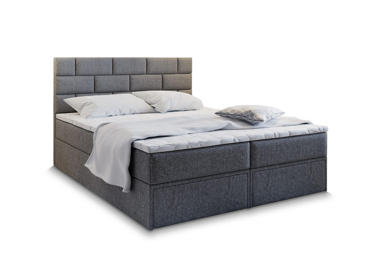 BOXBETT ARINOS 160x200 cm mit Matratze und Topper - Grau - Grau, Holz (160/200cm) - MASSENO