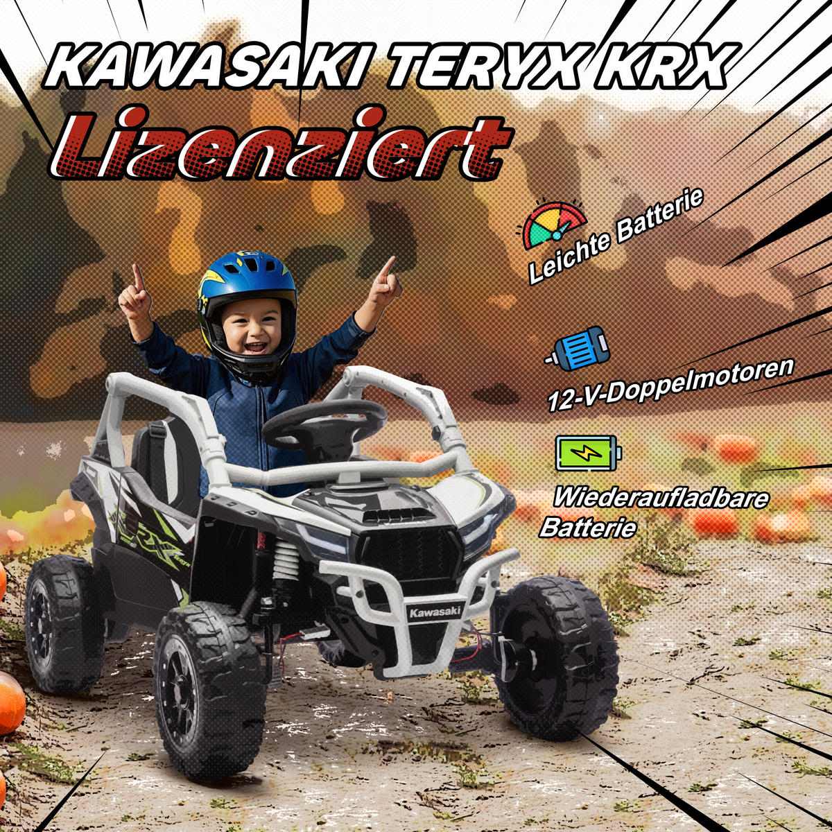 KINDER-ELEKTROAUTO mit 2 Motoren Fernbedienung und LED-Leuchten - Grau, Kunststoff (100/64/56cm) - AIYAPLAY