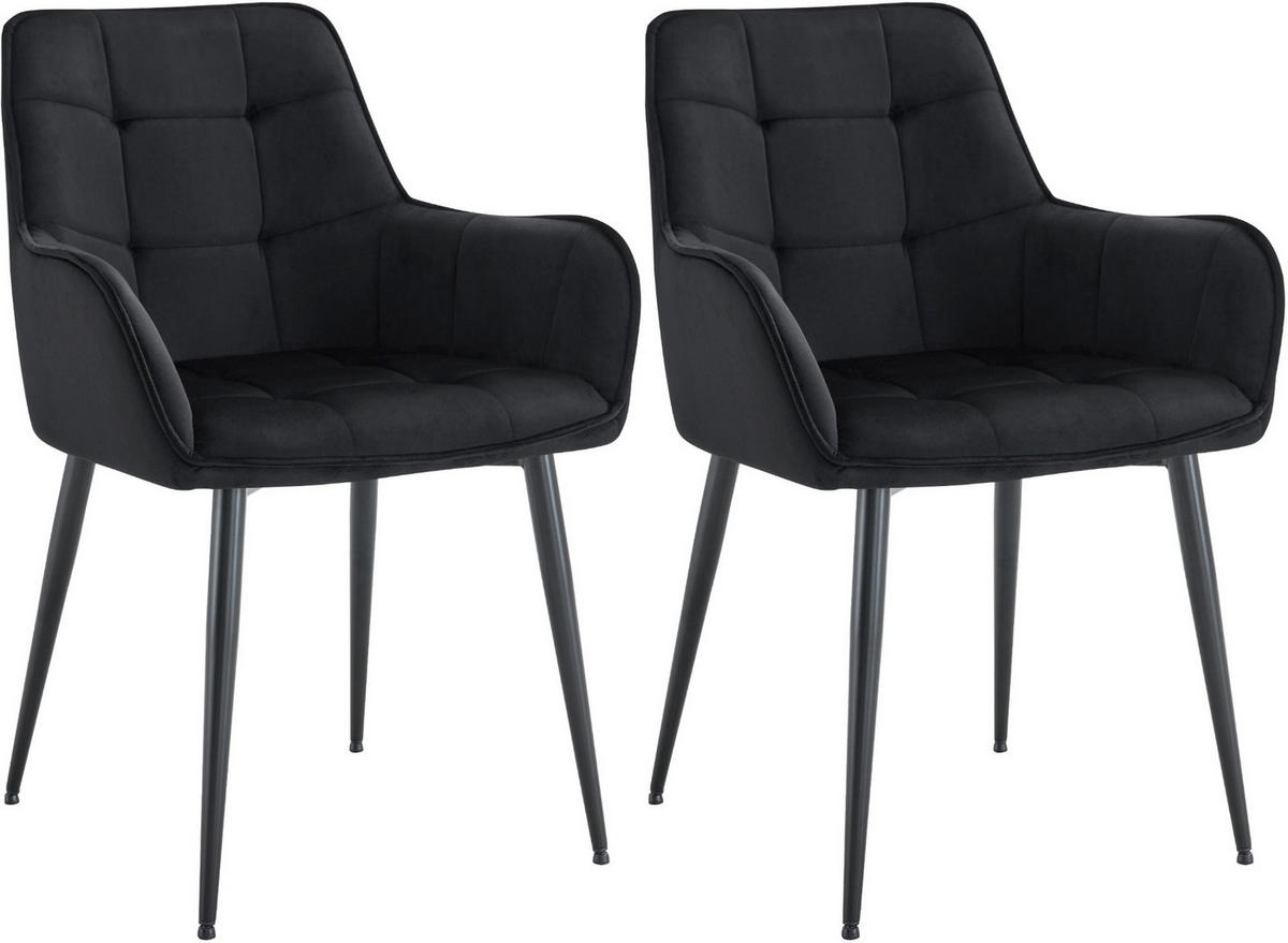 ESSZIMMERSTUHL 2er Set Samt Schwarz - Schwarz, Textil/Metall (58/86/62cm) - CLP
