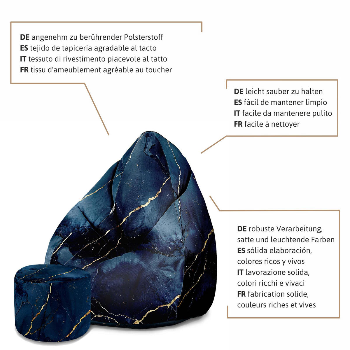 SITZSACK MIT FUßSTÜTZE Velvet 2-tlg Black Mystery M - Schwarz, Textil (80/120/80cm) - Dreamroots