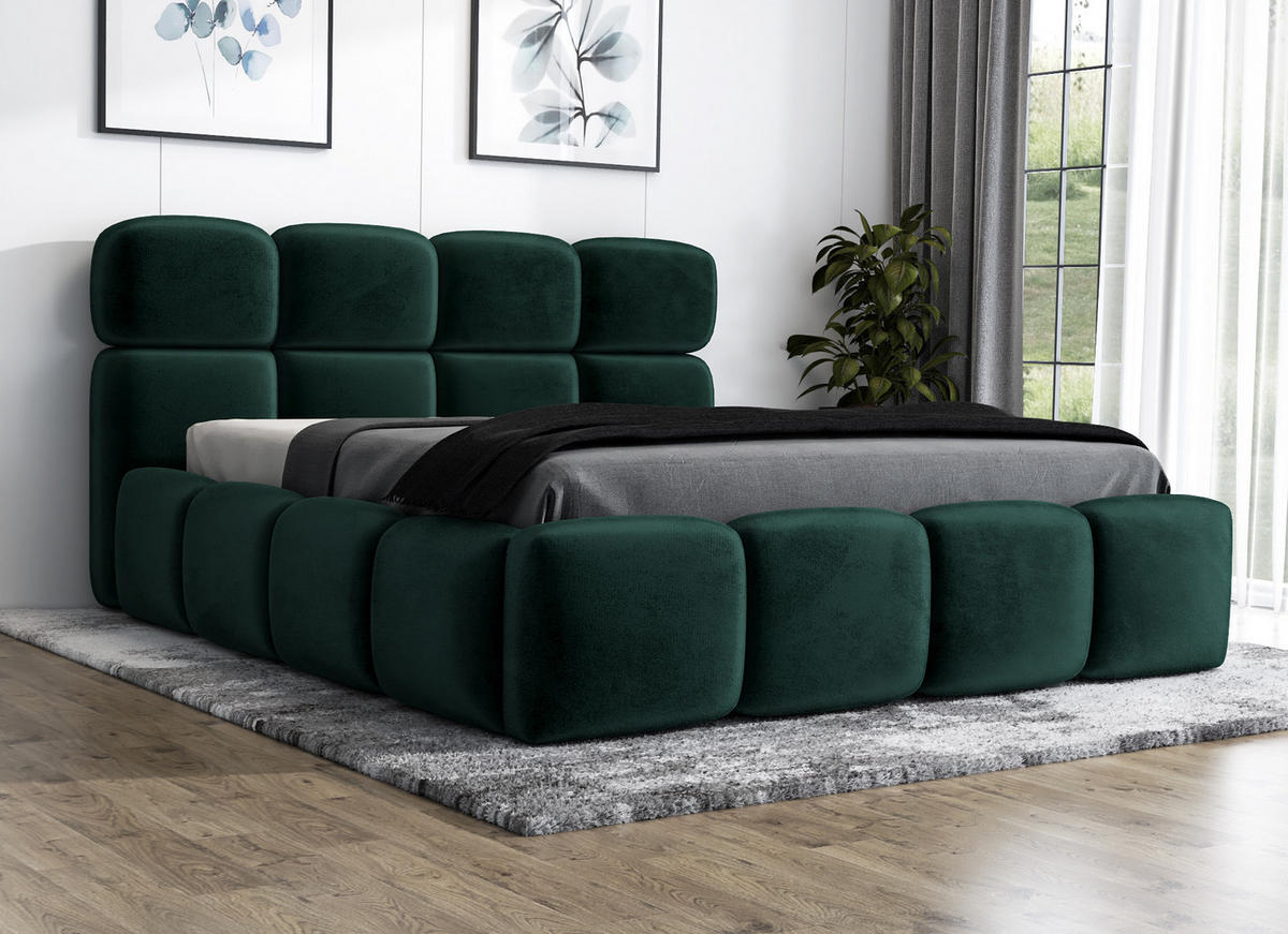 POLSTERBETT MONAKO-OM 160 x 200 Grün - Dunkelgrün, Textil (160/200cm) - A&J MöbelLand