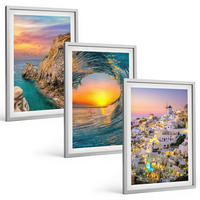 BILDER SET 3er Set - 40x60 cm Silberner Rahmen - Meereswellen, weiße Häuser, Santorini - Silberfarben, Kunststoff (40/60cm) - TULUP