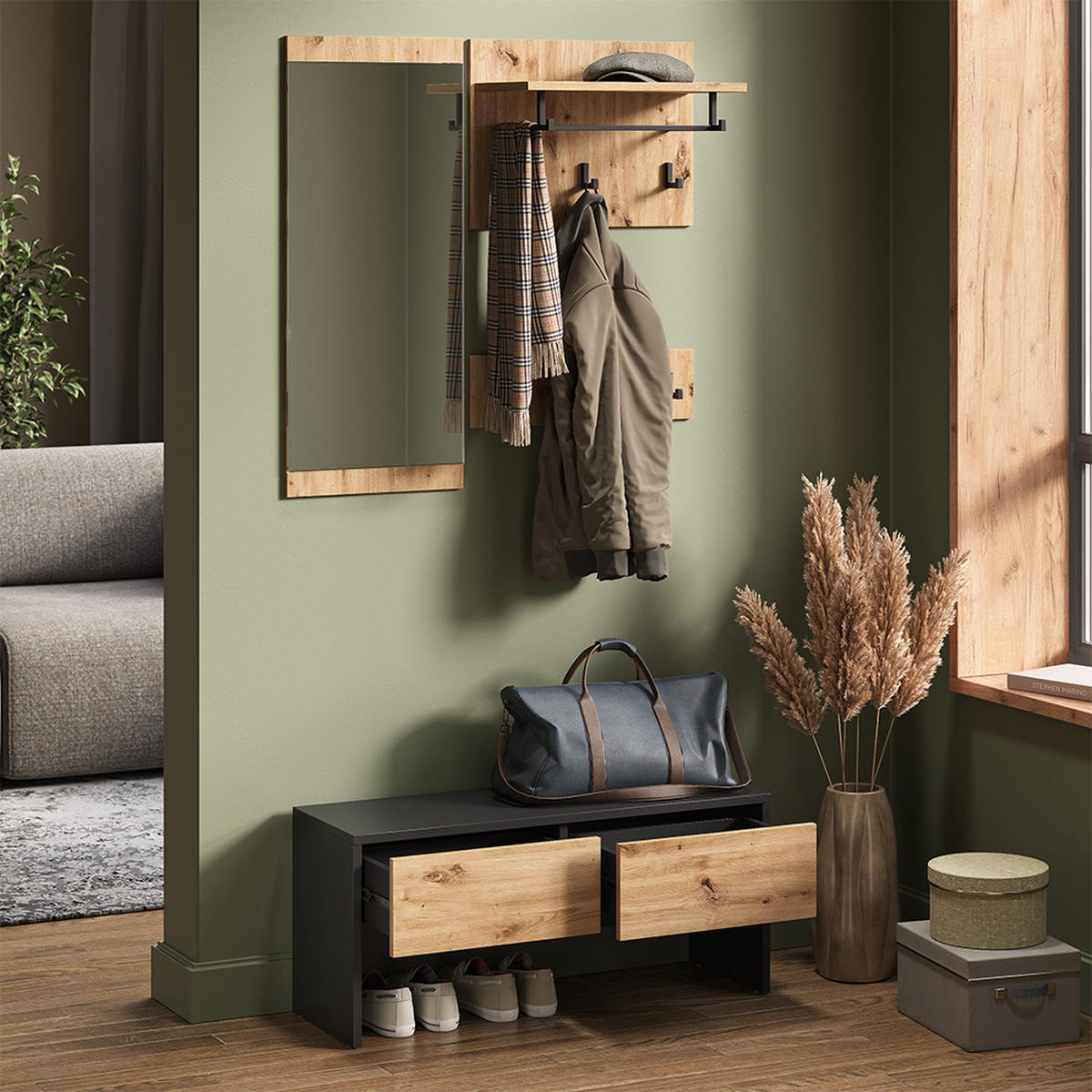 ŠATNÍ SKŘÍŇ Selena Antracit/Artisan - antracitová, kompozitní dřevo (90/40/30.1cm) - Vicco