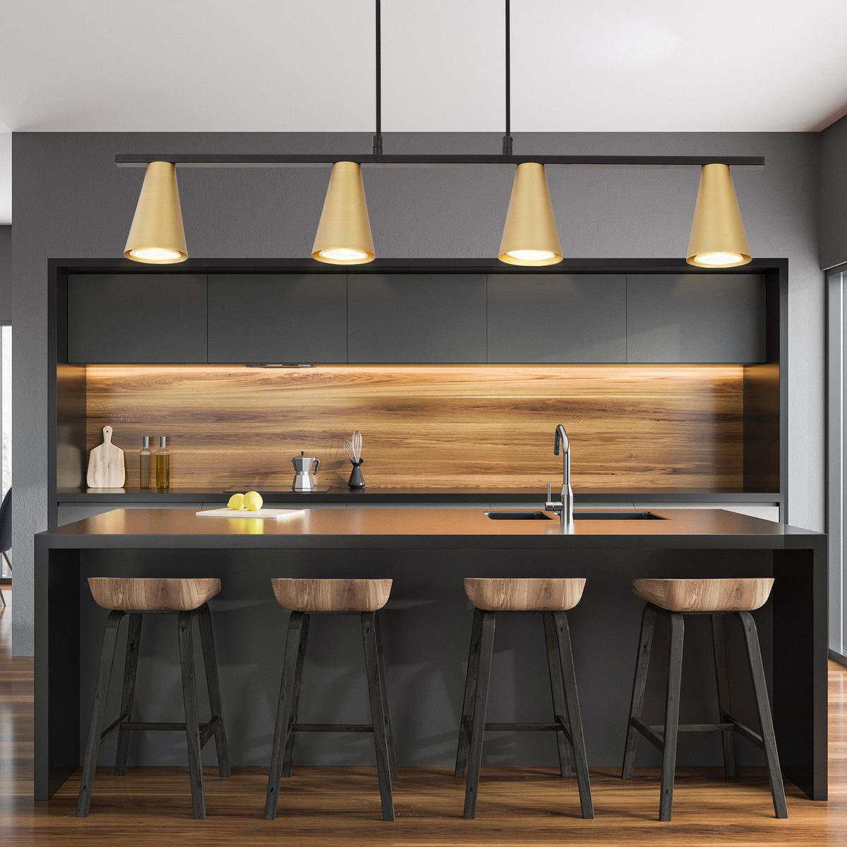 PENDELLEUCHTE Aurora 70/7/160 cm - Goldfarben, Metall (70/7/160cm) - ZMH