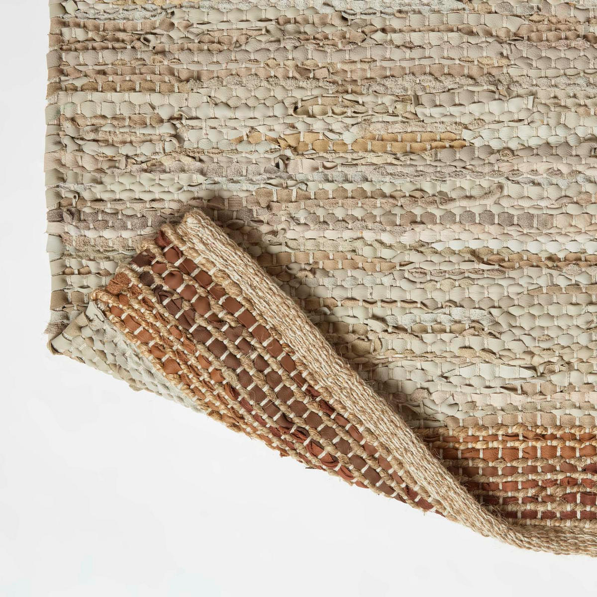 FLICKENTEPPICH-LÄUFER aus Recycling-Leder 66/200 cm - Braun, Leder (66/200cm) - Homescapes
