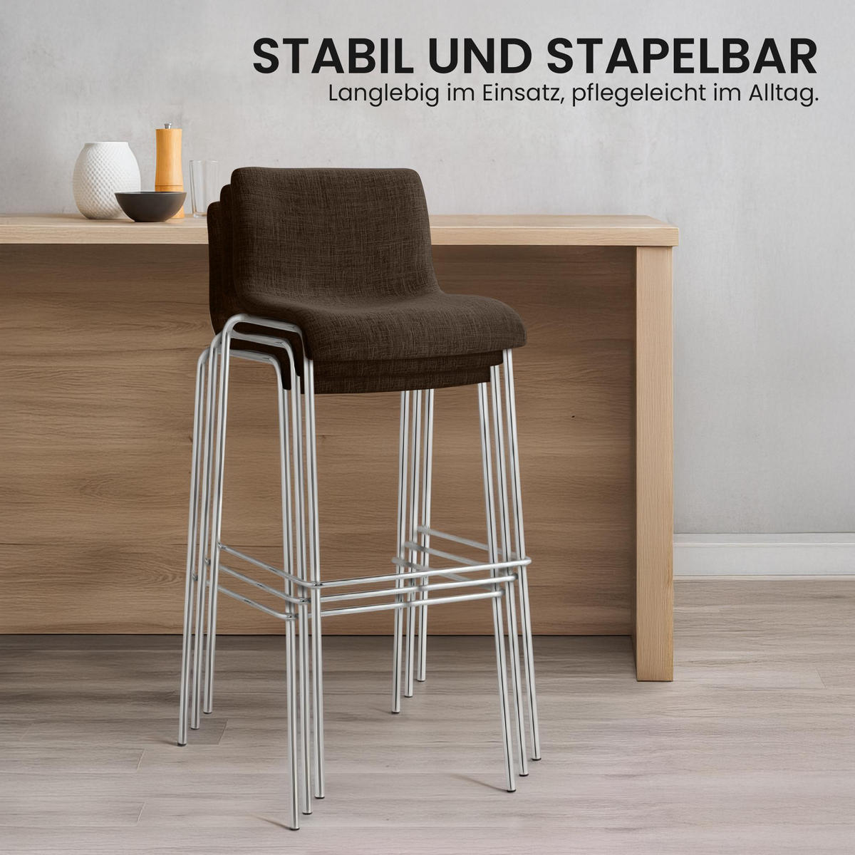 BARHOCKER Stoff Braun - Chromfarben/Braun, Textil/Metall (43/100/48cm) - CLP