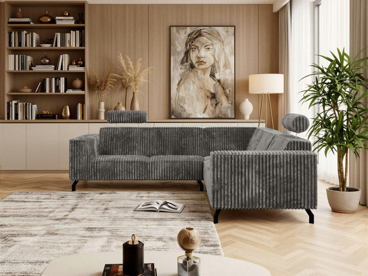 ROHOVÁ SEDAČKA VESANO L - Sivá Manšester - čierna/sivá, kov/textil (260/260cm) - MKS