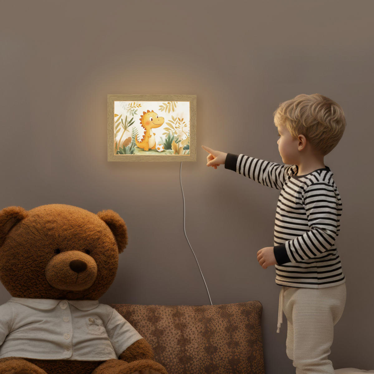 NACHTTISCHLAMPE Dino - Fußball - Orange 20x15 cm - Beige, Holzwerkstoff (8/20/15cm)