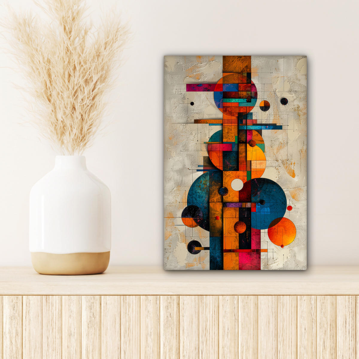 OBRAZ NA PLÁTNE Vintage - Moderné umenie - Oranžová - Geometrické tvary 20x30 cm - viacfarebná, textil (20/30cm) - MuchoWow