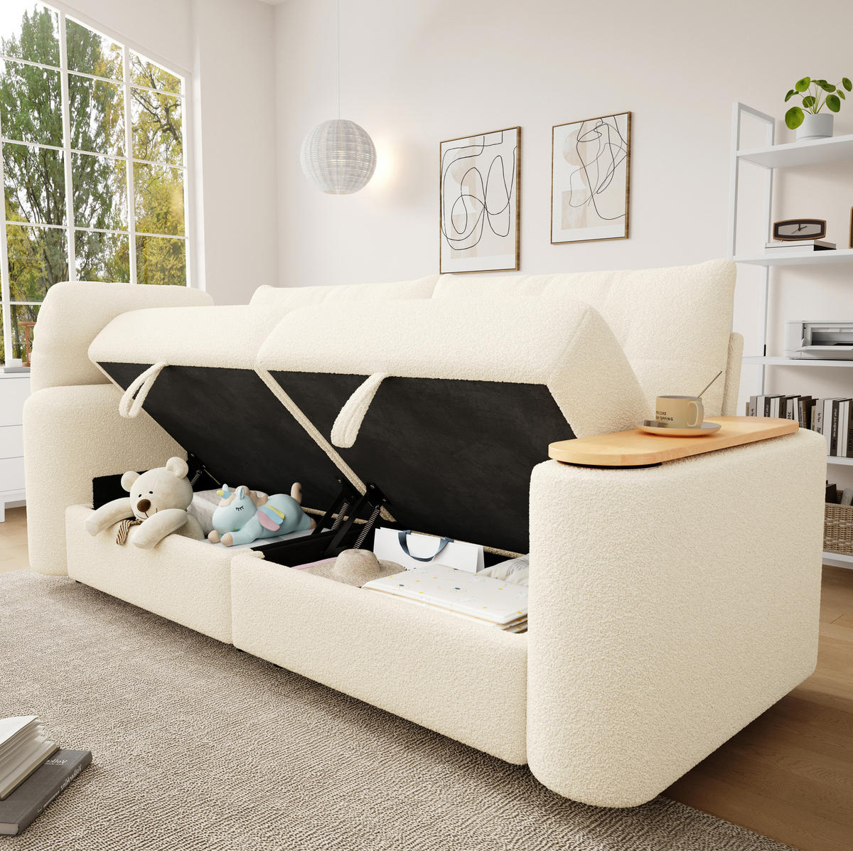 SOFA modular mit Stauraum 207,5 x 80 x 87 cm Teddy Beige - Beige, Kunststoff (207.5/87/80cm) - Meubliv