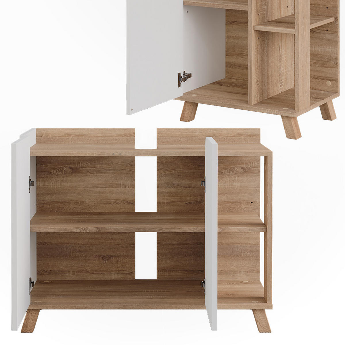 BADMÖBEL-SET Karen Sonoma/Weiß 4 Teile - Weiß/Sonoma Eiche, Holzwerkstoff (80/65/35cm) - Vicco