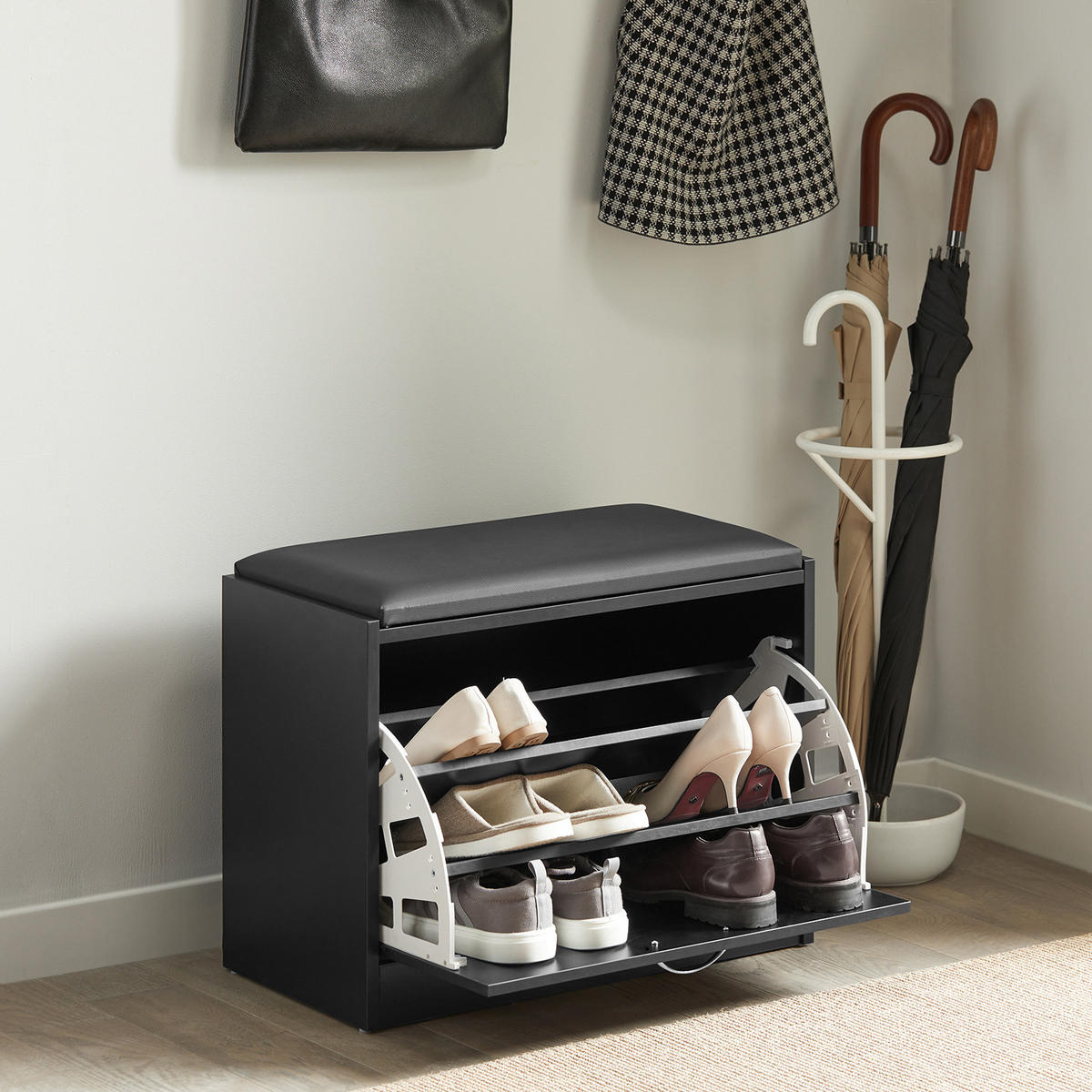 SCHUHBANK Schwarz - Schwarz, Holzwerkstoff (60/47/30cm) - SoBuy