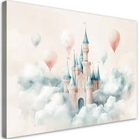 WANDBILD für kinderzimmer schloss mit luftballons in den wolken - Beige, Textil (60/40cm) - Feeby