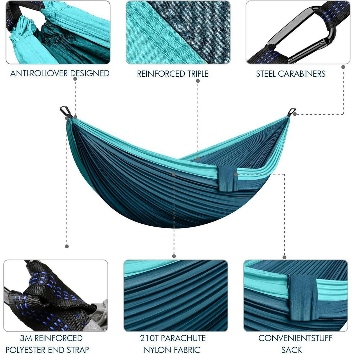 HÄNGEMATTE Outdoor Camping 2 Personen 300 x 200 cm Blau - Multicolor, Textil (200/2.5/300cm)
