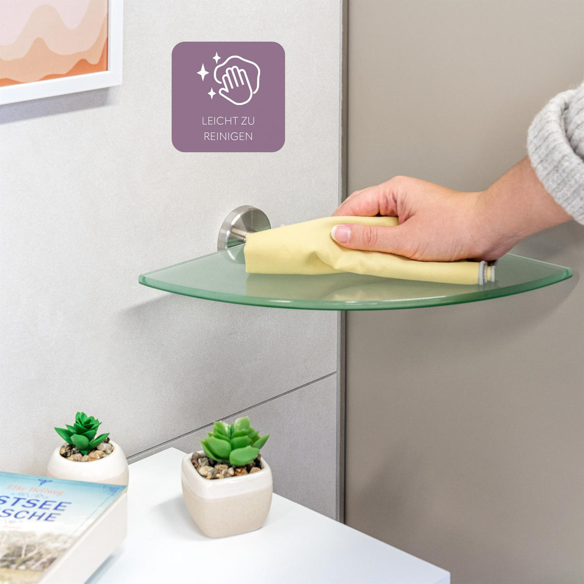 GLAS-ECKABLAGE PIAZZA, Edelstahl, matt - Edelstahlfarben, Metall (35/6/25cm) - bremermann