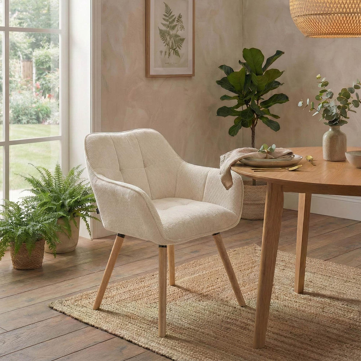 ESSZIMMERSTUHL Cord Creme - Eukalyptusholzfarben/Creme, Holz/Textil (65/82/64cm) - CLP