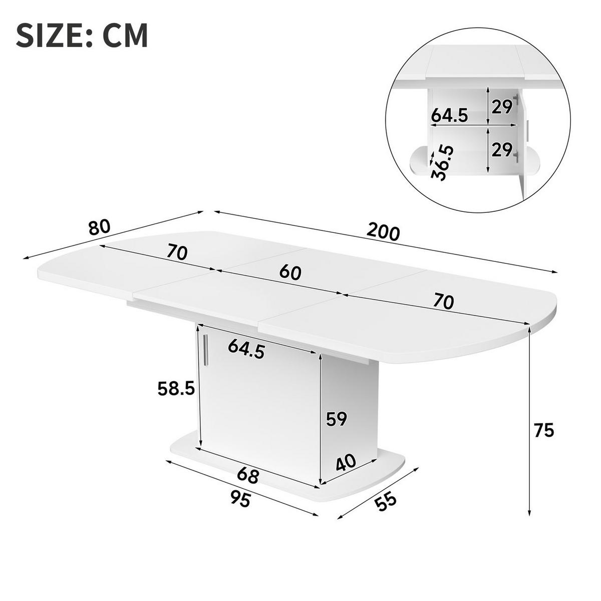 ESSTISCH Multifunktionaler Arbeitstisch mit ausziehbarer Funktion und Stauraum, Schränke unter Tisch, Esszimmer - Weiß, Holzwerkstoff/Metall (200/80/75cm) - EVRYAE