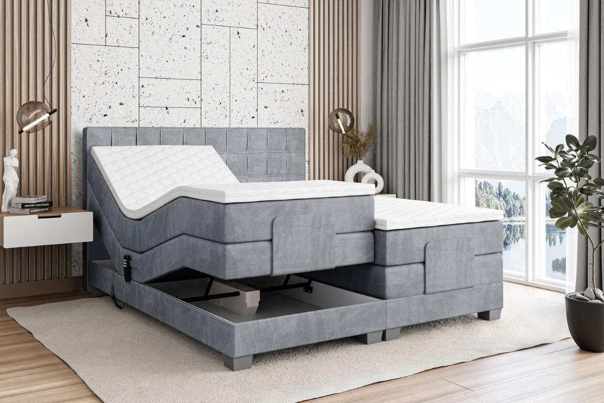 BOXSPRINGBETT elektrisch verstellbar mit 2 Matratzen H4/Taschenfederung OSTO EL 180 x 200 Hellgrau - Hellgrau, Holzwerkstoff (187/200cm) - ALTDECOR