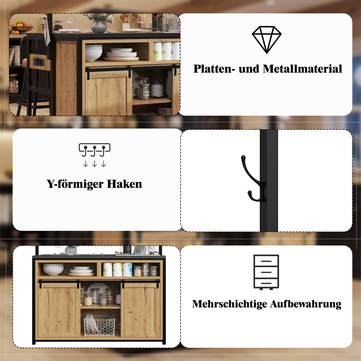 BUFFETSCHRANK Holzfarben 107/62/183 cm - Naturfarben, Holz (107/183/62cm) - PANGIVO