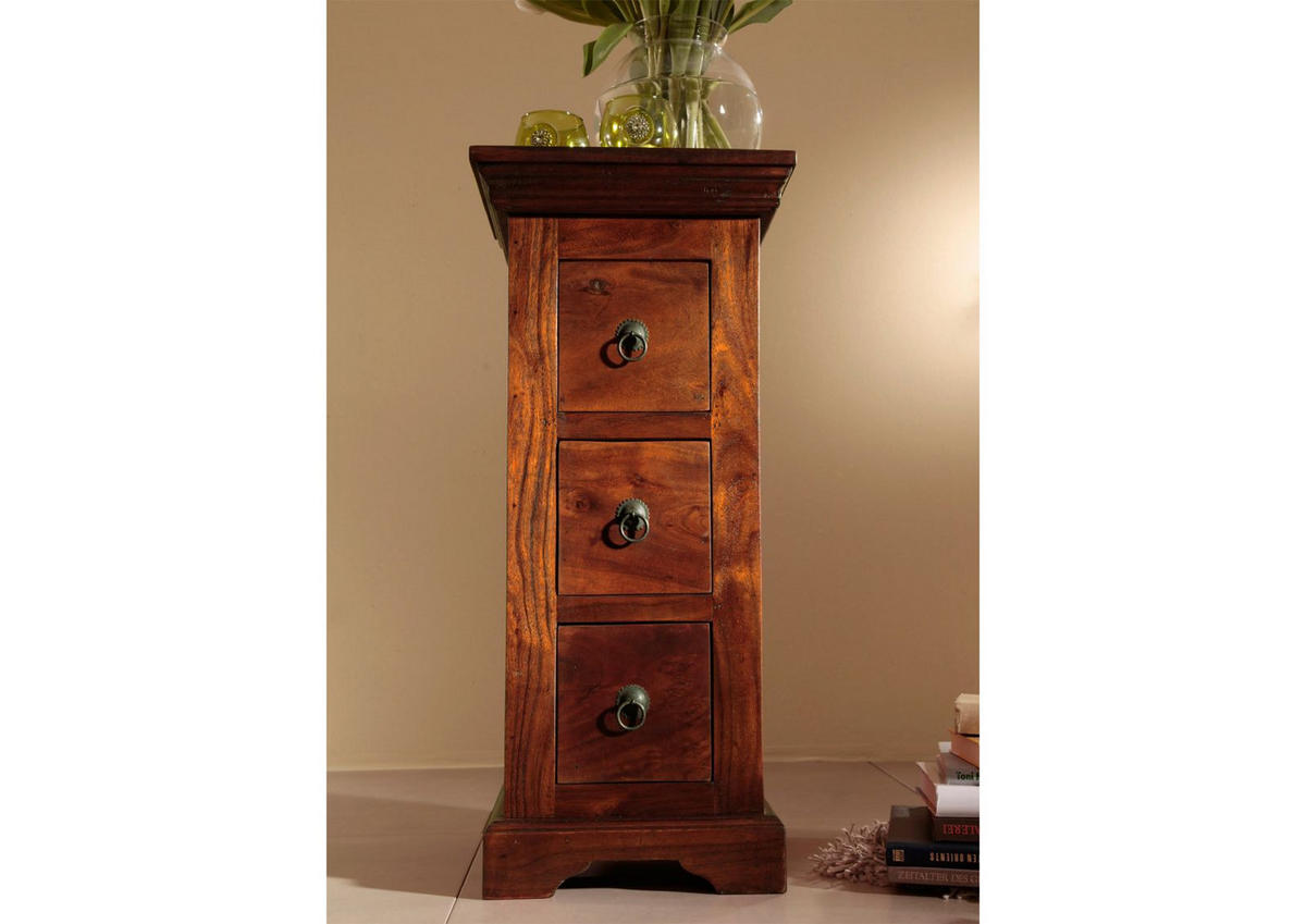 KOMMODE Akazie 33x31x74 nougat lackiert OXFORD #501 - Dunkelbraun, Holz (33/74/31cm) - Massivmoebel24