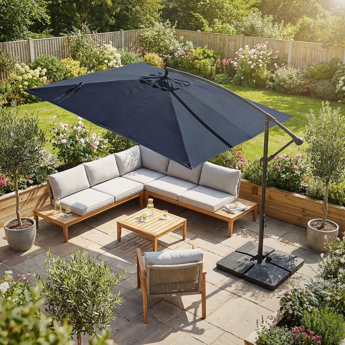 AMPELSCHIRM Ø 330 cm in Navy Blau aus Aluminium - Blau, Metall (330/330cm) - ML-DESIGN