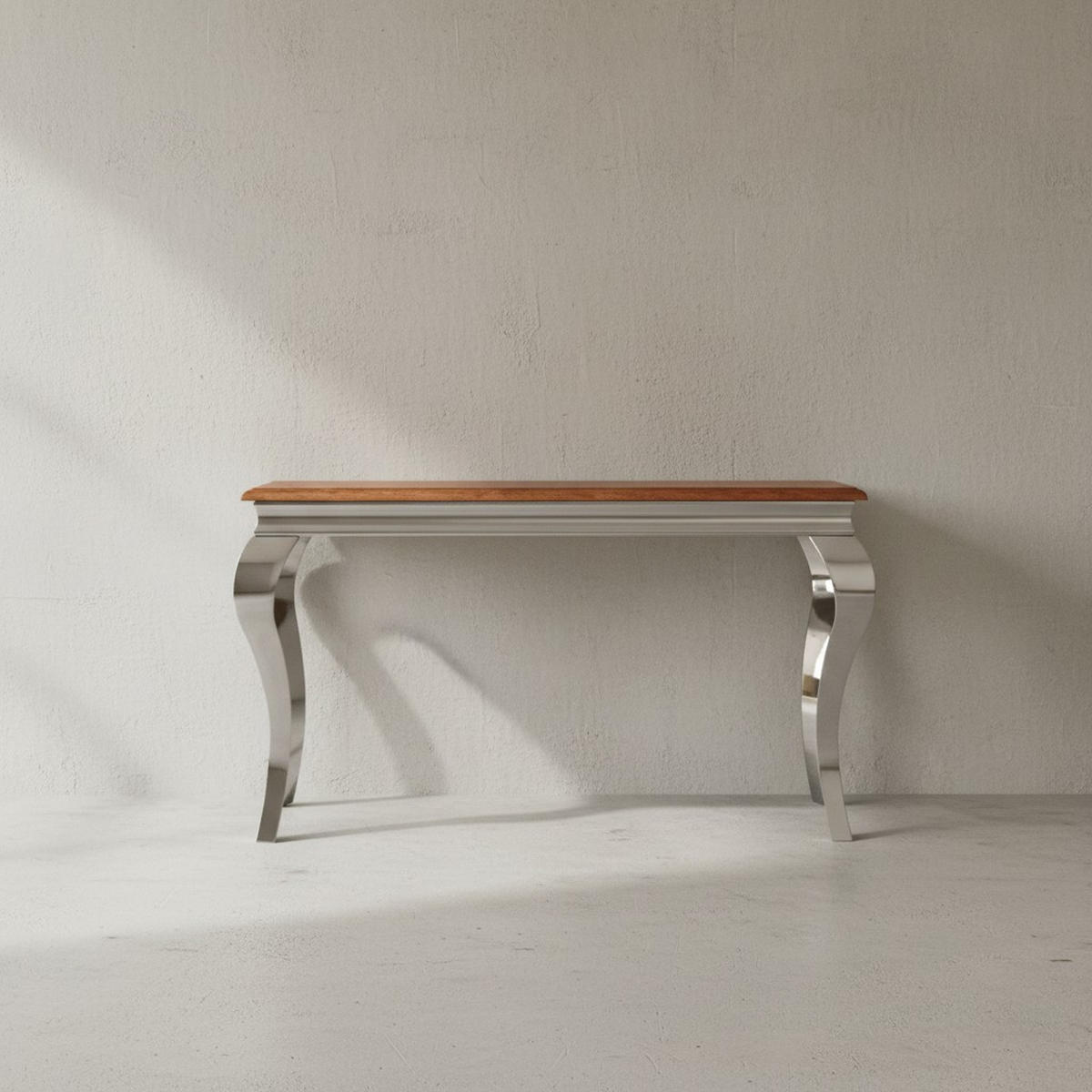 KONSOLENTISCH – Massivholz, 130 cm breit, silberne Beine, 2,5 cm Plattendicke - Silberfarben, Holz/Metall (42/130/76cm) - KADIMA DESIGN