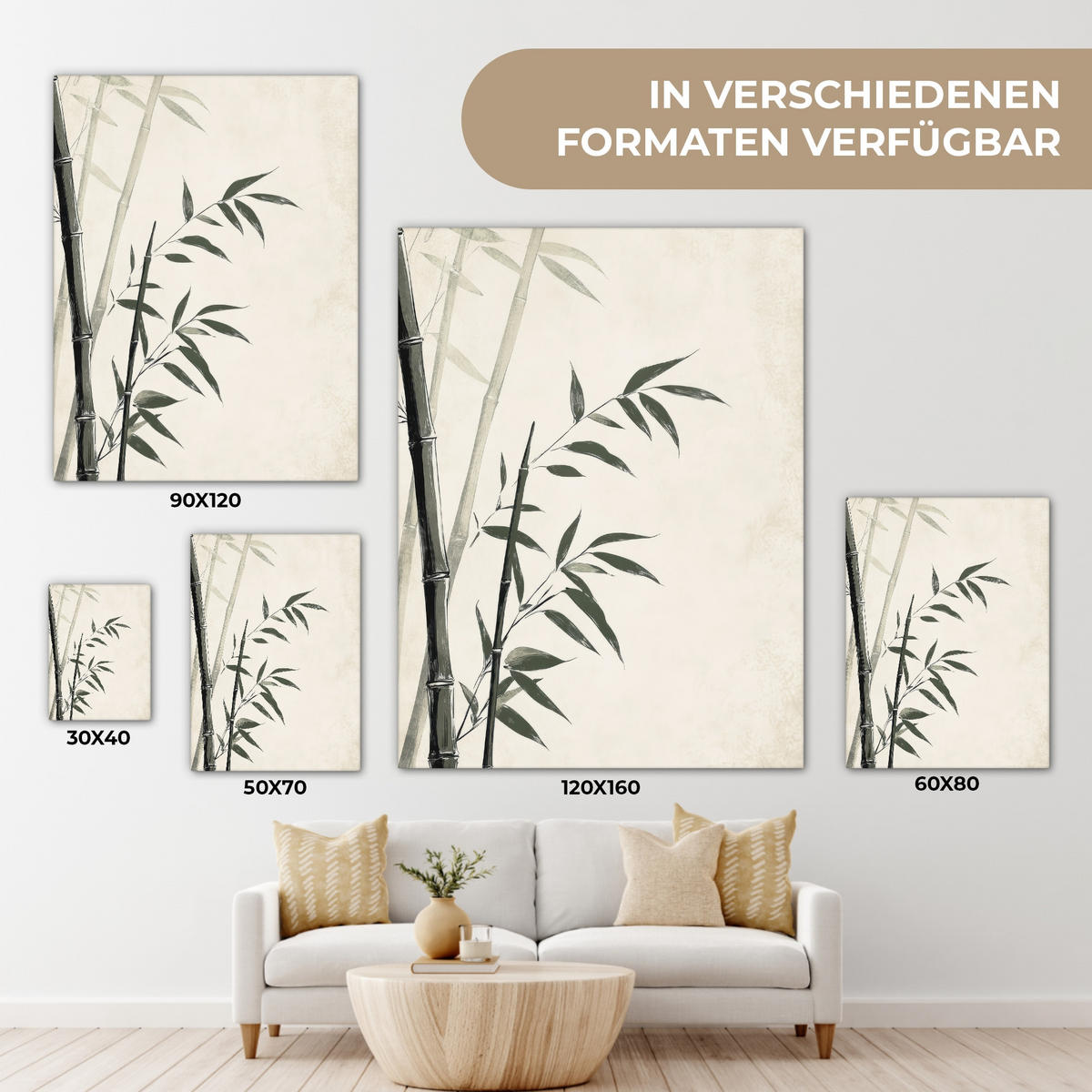LEINWANDBILD Japandi - Bambus - Beige 30x40 cm - Eukalyptusholzfarben, Textil (30/40cm) - MuchoWow