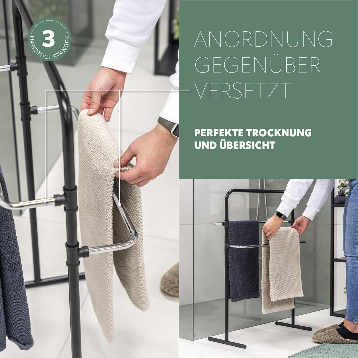 STAND-HANDTUCHHALTER, schwarz, Stahl - Schwarz, Metall (59/85/29cm) - bremermann