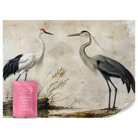 FOTOTAPETE Vögel Vögel Kranich Reiher Retro Stil 250x175 - Beige/Rot, Papier (250/175cm) - Muralo