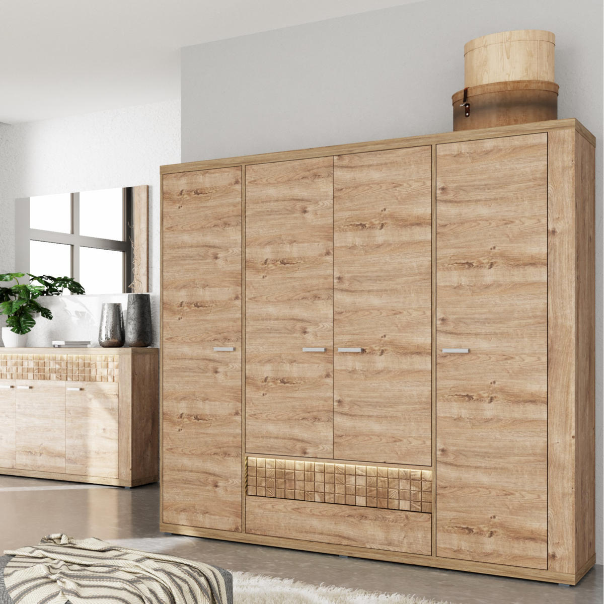 KLEIDERSCHRANK BALESTRAND N3 Kleiderständer Eiche - Eichefarben/Silberfarben, Glas/Holzwerkstoff (196/201/58cm) - Komodee