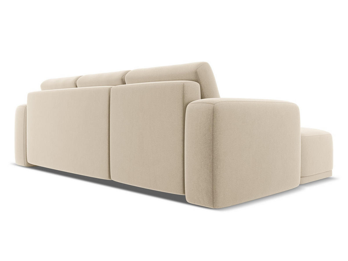 ECKSOFA mit Schlaffunktion Samt Stoff Beige - Beige/Creme, Kunststoff/Textil (258/160cm) - Makamii