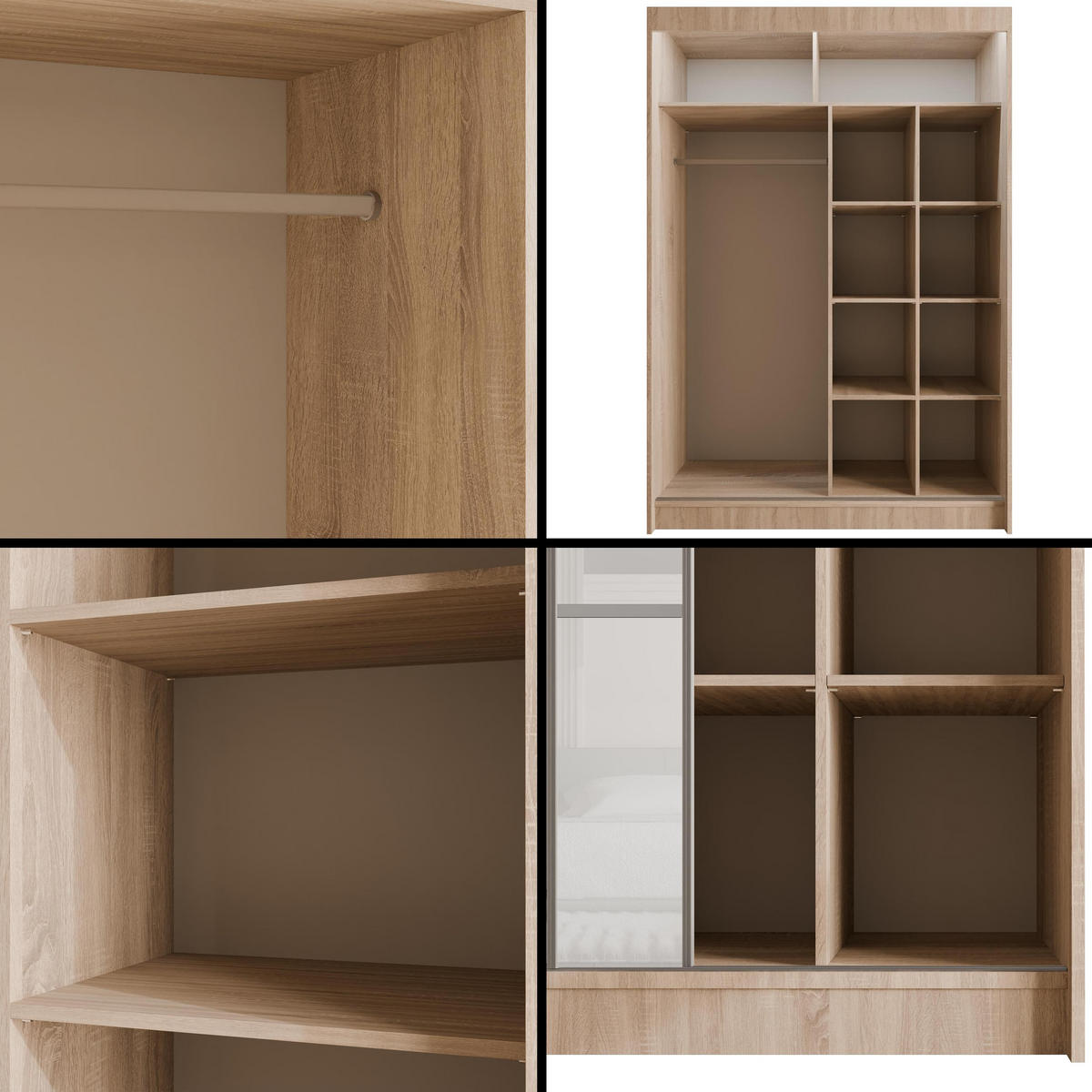 KLEIDERSCHRANK PEKA III mit LED - 150 cm - Sonoma Eiche|Weiß - Weiß/Sonoma Eiche, Holzwerkstoff (150/215/61cm) - ALTDECOR