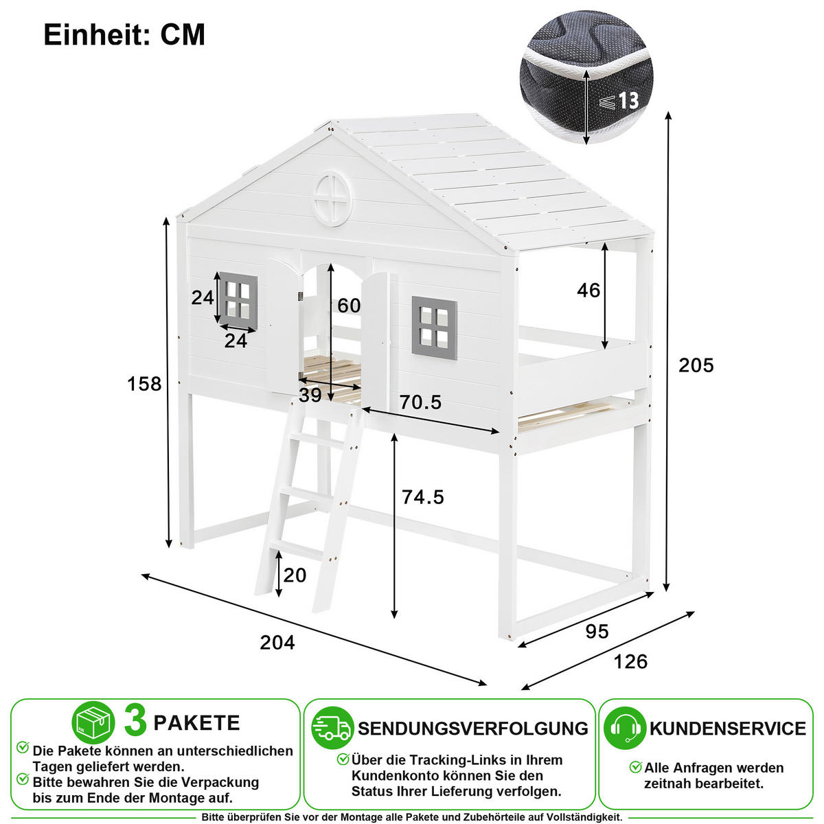 VYVÝŠENÁ POSTEL 90/200 cm v bílé a šedé barvě s ochranou proti pádu - bílá, dřevo/kompozitní dřevo (90/200cm) - CHICFURN