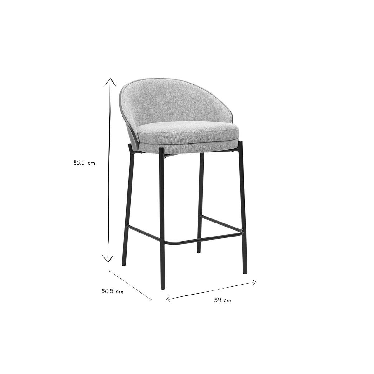 BARHOCKER aus grauem Samt-Effekt-Stoff, dunklem Holz und Metall, H65 cm (2er-Set) TUCSON - Grau, Textil (50.5/85.5/54cm) - Miliboo