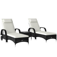 GARTENLIEGE Tisch 3er-Set Gartenmöbel, Polyrattan+Metall Schwarz+Cremeweiß - Schwarz, Kunststoff (73/103/200cm) - Outsunny