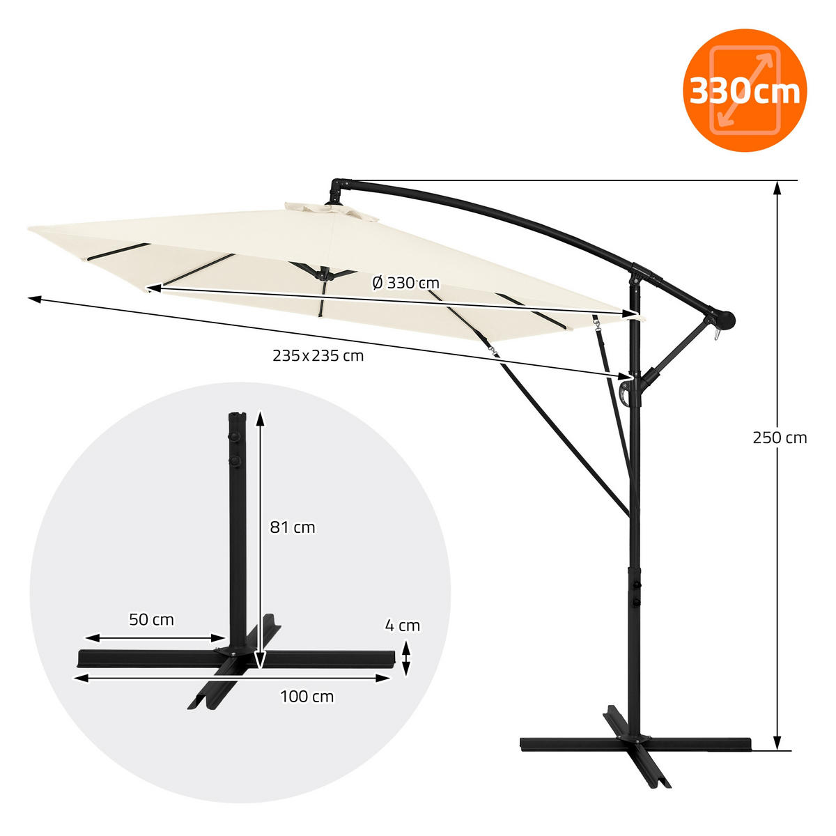 AMPELSCHIRM Ø 330 cm in Beige aus Aluminium - Beige, Metall (330/330cm) - ML-DESIGN