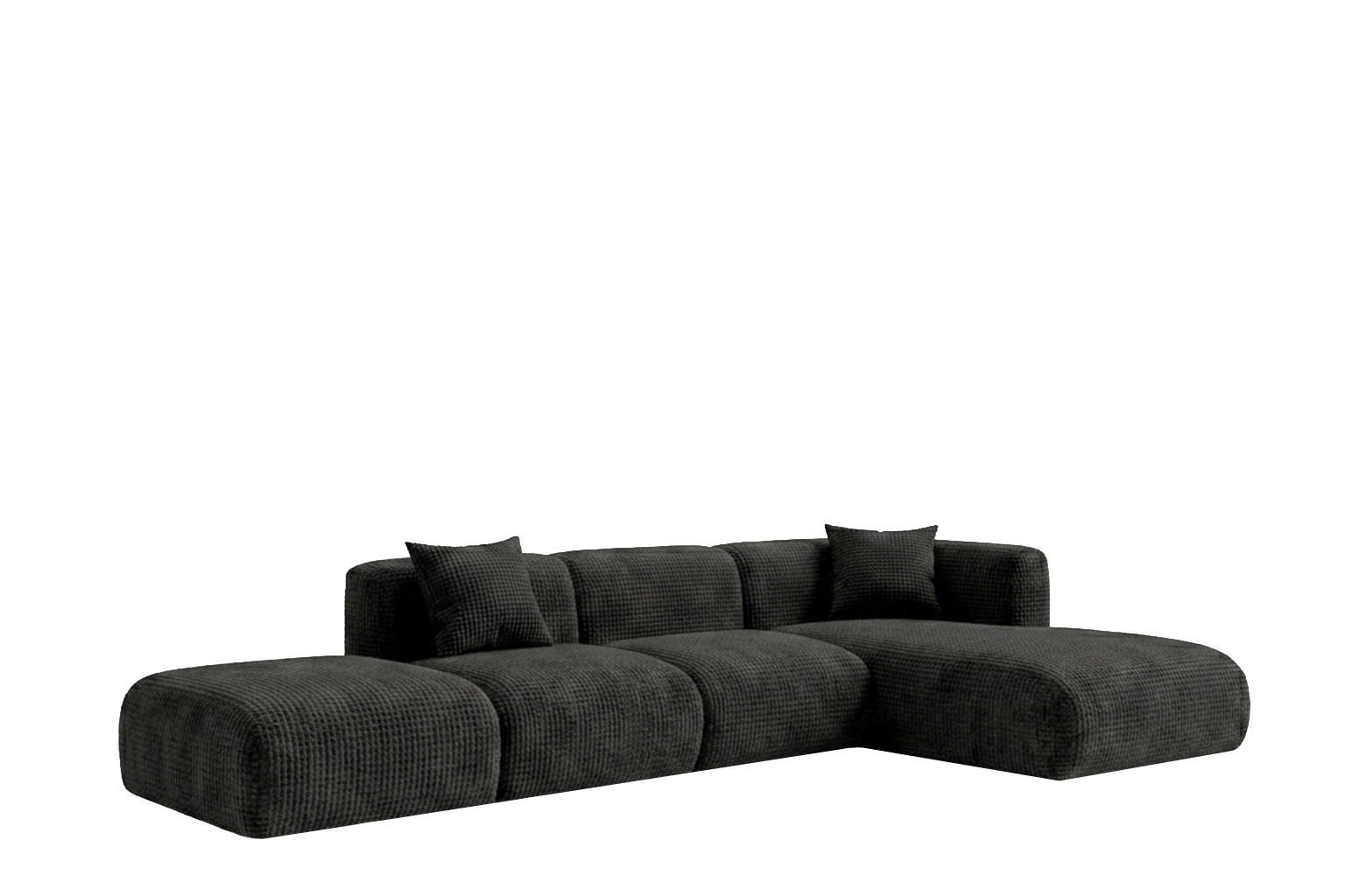 ECKSOFA L-Form mit Hocker, Chenille-Stoff Cremona, Anthrazit, Rechts, GRETA - Anthrazit, Holz (386/179cm) - Kaiser Möbel