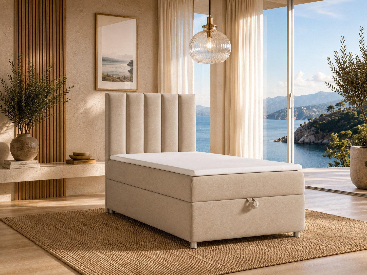 BOXBETT mit Bettkasten Trinity K-10 SINGLE Bonellfederkern inkl. Topper - Beige, Holz/Holzwerkstoff (90/200cm) - Best For Home