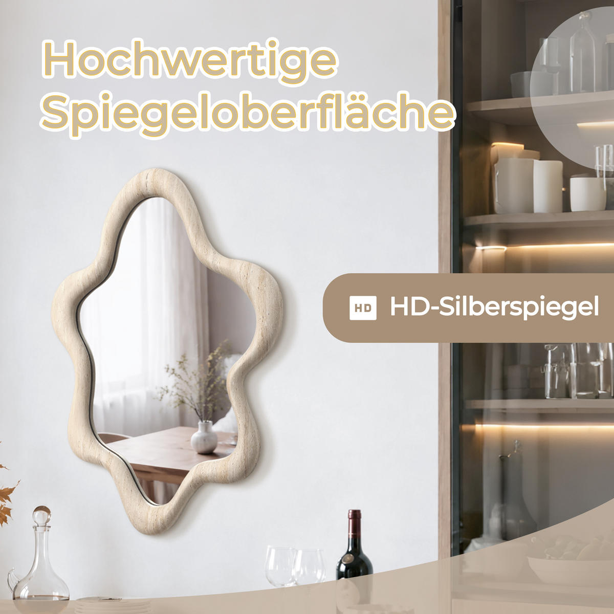 SPIEGEL Asymmetrischer mit Holzrahmen 70×50 cm - Beige, Glas/Holz (50.5/4.5/70cm)