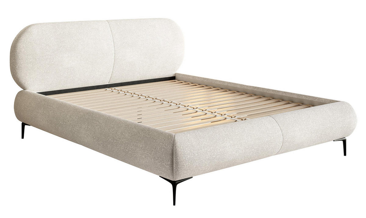 POLSTERBETT Ovalle Cremeweiß mit schwarzen Metallbeinen 140 cm - Creme/Schwarz, Textil/Metall (140/200cm) - Selsey