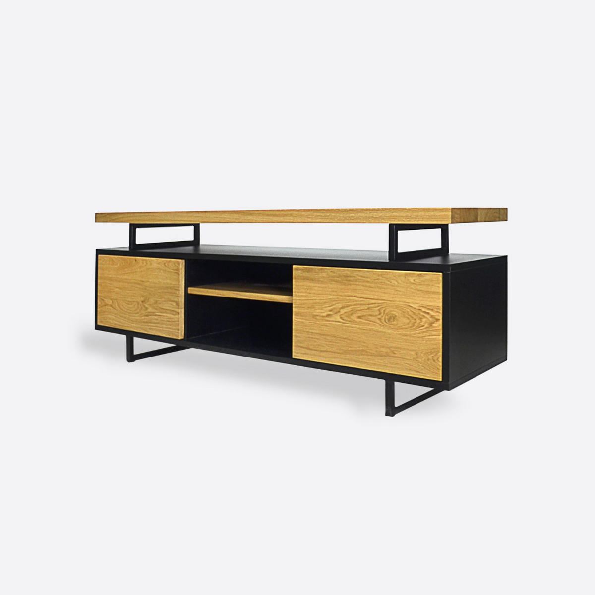 TV-SCHRANK aus Eiche im industriellen Stil auf Metallbeinen NESCA III - Eichefarben, Holz (150/55/40cm) - Rawood Furniture