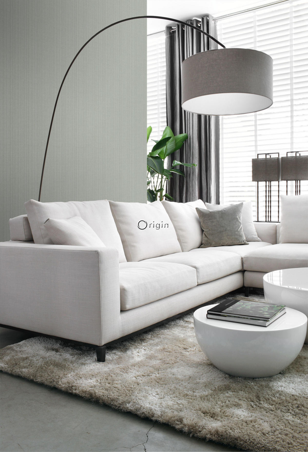 TAPETE Gewebeoptik 53 cm x 10.05 m - Grün, Papier (53/1000cm) - Origin Wallcoverings