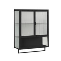 KÜCHENOBERSCHRANK 60x23x78 cm Schwarz aus Glas & Metall mit geriffeltem Glas & offenen Ablagen - Schwarz, Glas (60/78/23cm) - Modfu